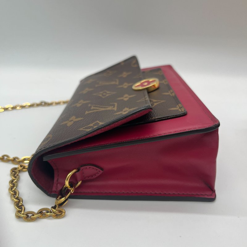 Louis Vuitton 路易威登 Flore 桃紅 金扣 老花 帆布鏈條 肩背包-5