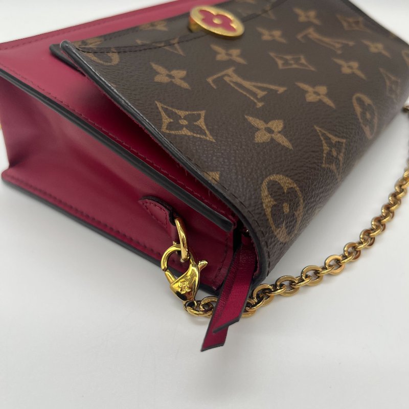 Louis Vuitton 路易威登 Flore 桃紅 金扣 老花 帆布鏈條 肩背包-8