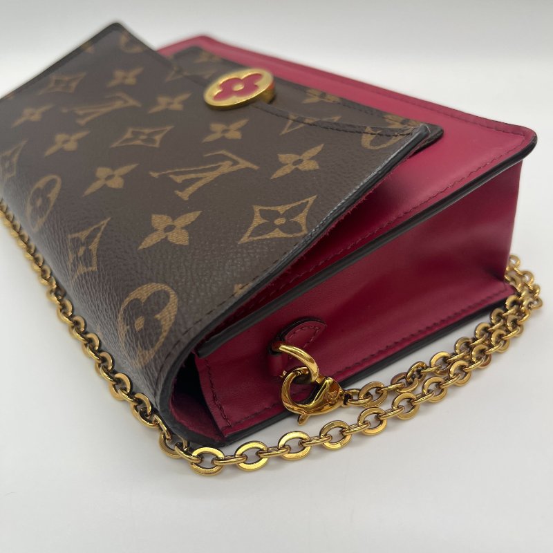 Louis Vuitton 路易威登 Flore 桃紅 金扣 老花 帆布鏈條 肩背包-14