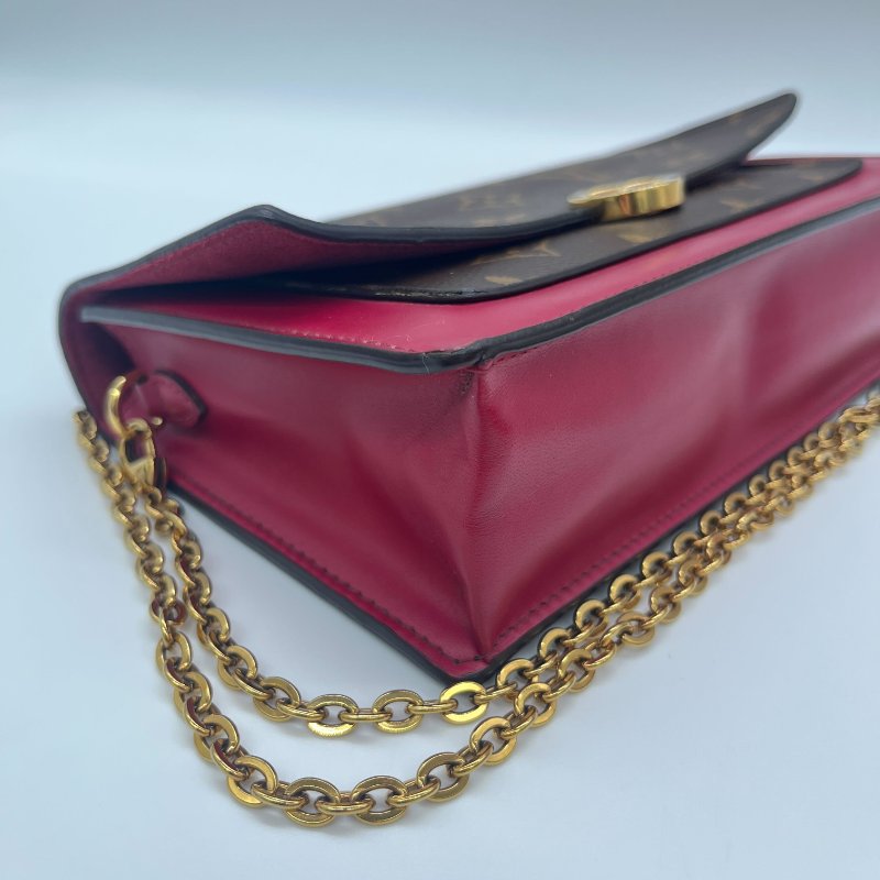 Louis Vuitton 路易威登 Flore 桃紅 金扣 老花 帆布鏈條 肩背包-15