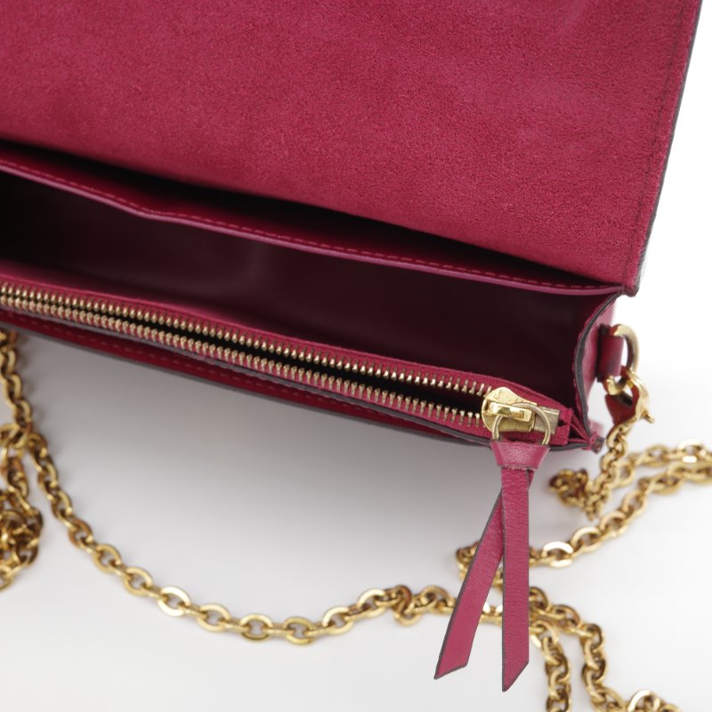 Louis Vuitton 路易威登 Portefeuille Flore 酒紅色 棕色花紋 金扣 老花 帆布 金色鏈條 肩背包 多卡位-12