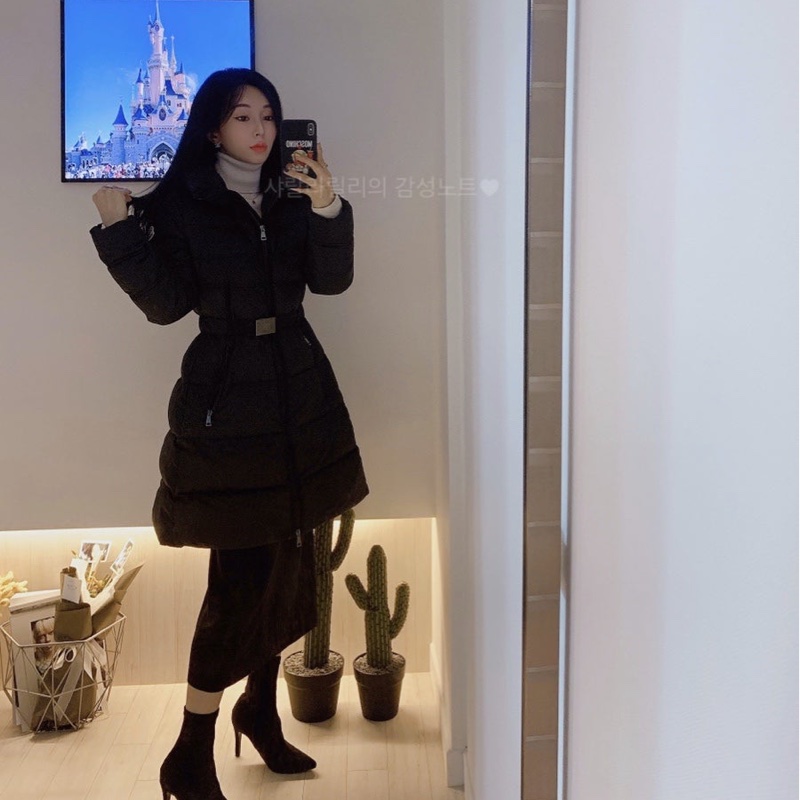 Moncler Accentewr 深灰色 立領拉鍊 腰釦 長版羽絨 羽絨外套 夾克 外套-4