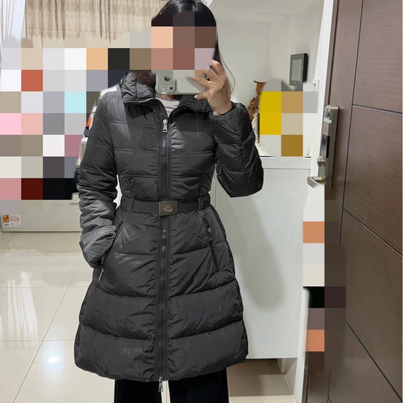 Moncler Accentewr 深灰色 立領拉鍊 腰釦 長版羽絨 羽絨外套 夾克 外套-5