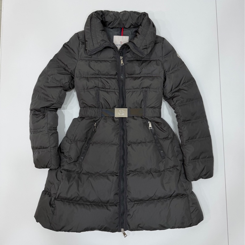 Moncler Accentewr 深灰色 立領拉鍊 腰釦 長版羽絨 羽絨外套 夾克 外套-7