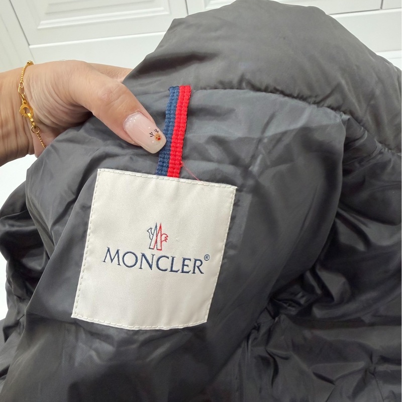 Moncler Accentewr 深灰色 立領拉鍊 腰釦 長版羽絨 羽絨外套 夾克 外套-18