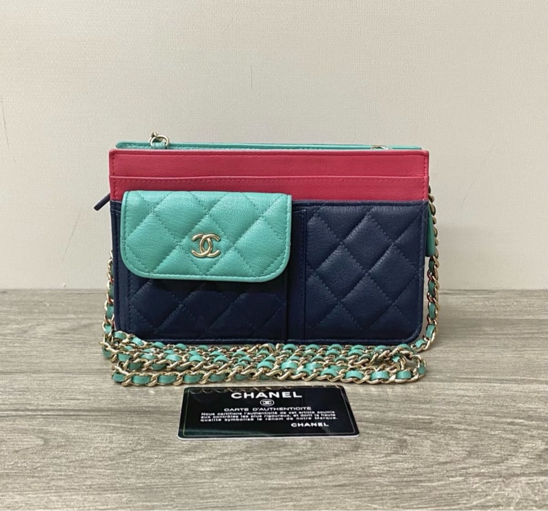 CHANEL三拼色多層牛皮woc鏈條包 19*12*4 98新配件保卡塵袋-0