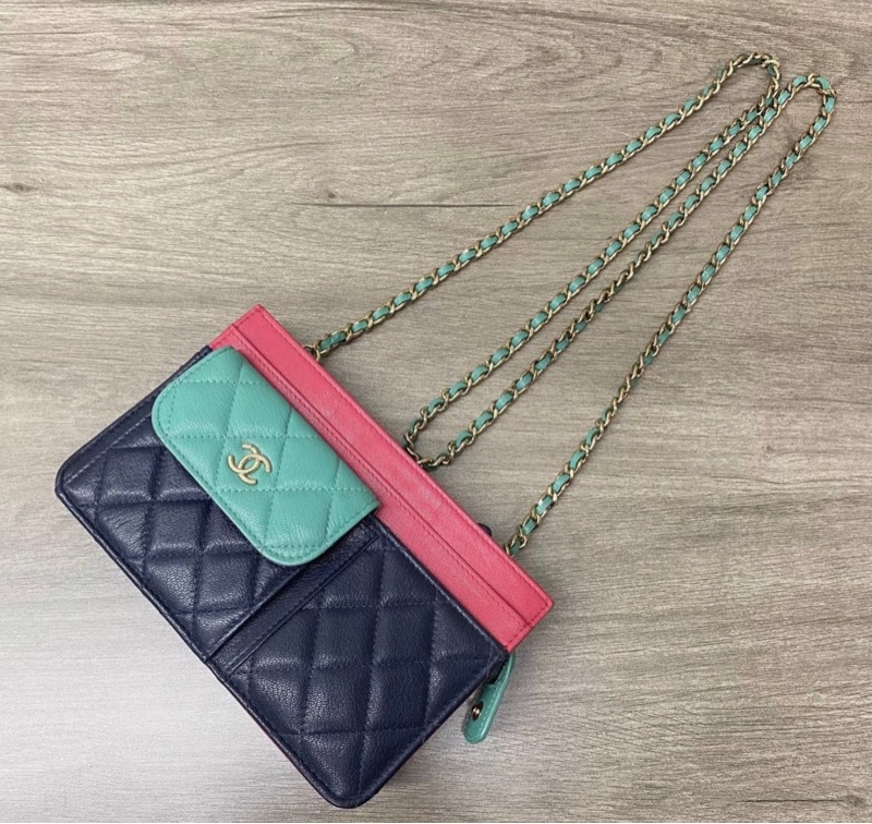 CHANEL三拼色多層牛皮woc鏈條包 19*12*4 98新配件保卡塵袋-4