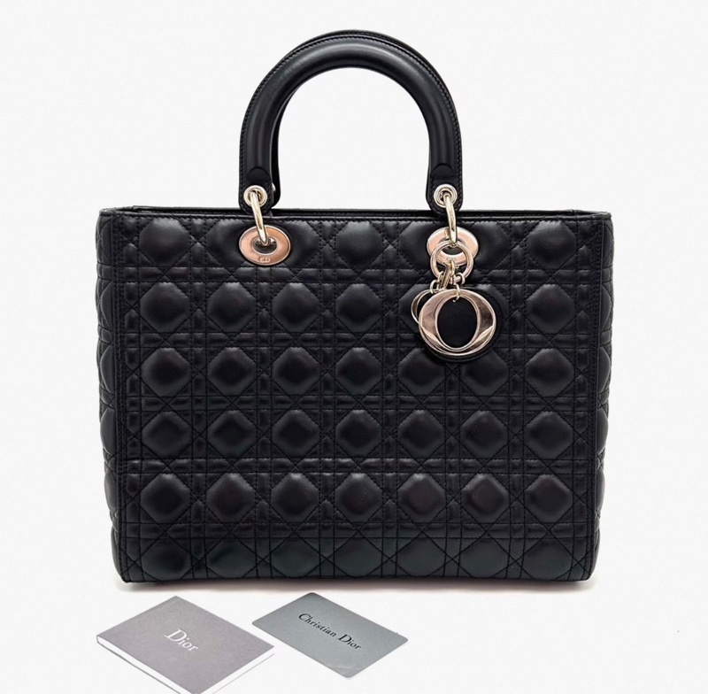 DIOR LadyDior黑金七格黛妃手提肩背斜背包32*25*11 98新配件塵袋-0