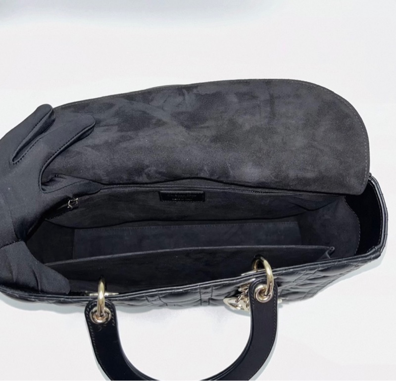 DIOR LadyDior黑金七格黛妃手提肩背斜背包32*25*11 98新配件塵袋-1