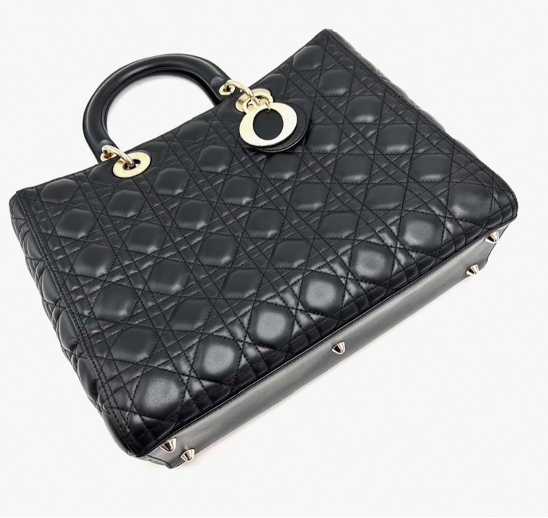 DIOR LadyDior黑金七格黛妃手提肩背斜背包32*25*11 98新配件塵袋-2