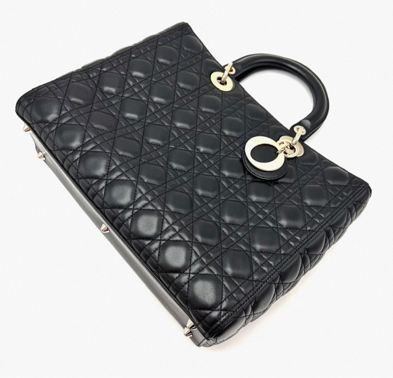 DIOR LadyDior黑金七格黛妃手提肩背斜背包32*25*11 98新配件塵袋-4