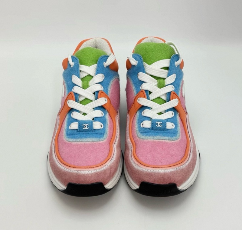 CHANEL馬卡龍色系拼皮運動鞋38.5碼 全新閒置配件塵袋 替換鞋帶-1