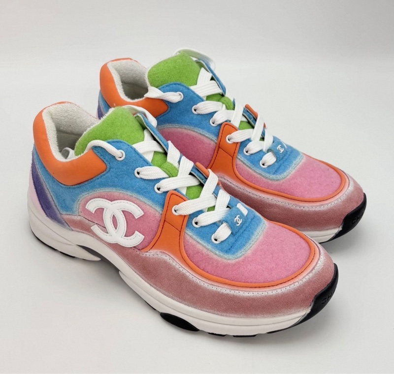 CHANEL馬卡龍色系拼皮運動鞋38.5碼 全新閒置配件塵袋 替換鞋帶-2