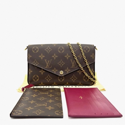 LV PochetteFelicie經典老花三合一肩背斜背包21*12*3 98新配件塵袋