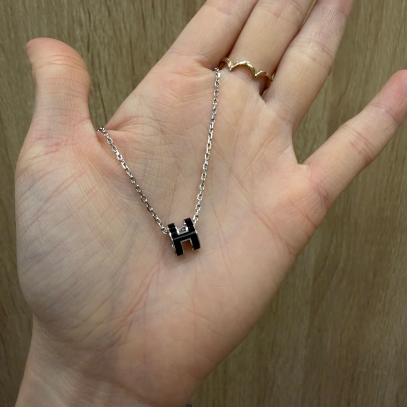Hermes 銀鏈黑H Mini Pop H項鍊-0