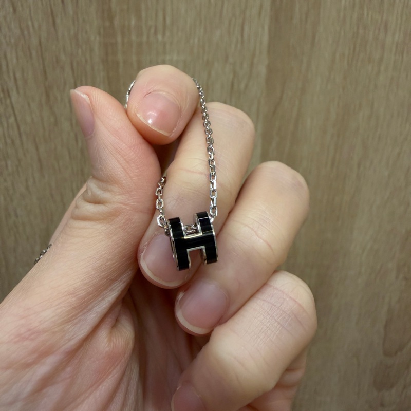 Hermes 銀鏈黑H Mini Pop H項鍊-3