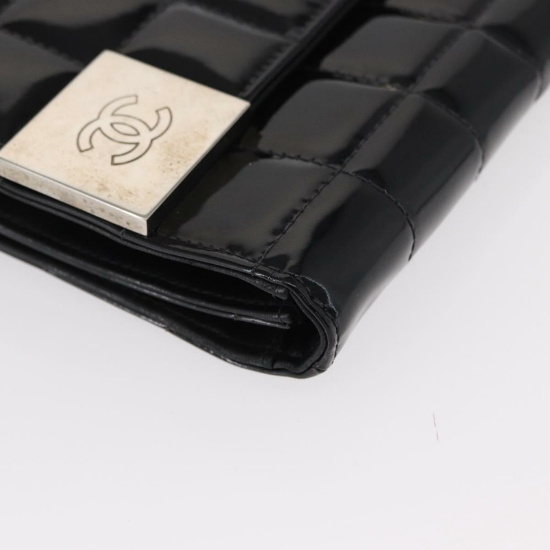 【日本直送】香奈兒 Choco Bar 鏈條肩背包,漆皮黑色銀色雙C標誌,貨號 153210-7
