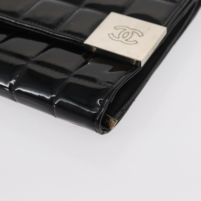 【日本直送】香奈兒 Choco Bar 鏈條肩背包,漆皮黑色銀色雙C標誌,貨號 153210-14