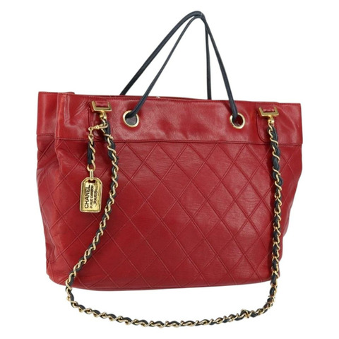 香奈兒 Bicolore 鏈條肩背包，羊皮材質，紅色金色雙C標誌，正品編號 154767