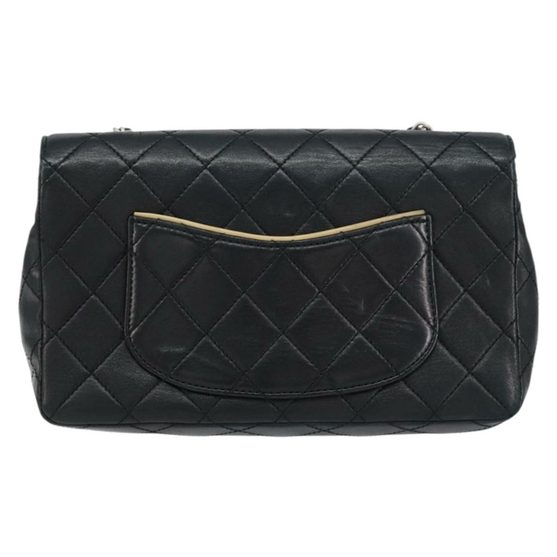 【日本直送】香奈兒 (CHANEL) 絎縫鏈條單肩包 羊皮 米色 黑色 CC 標誌 BA8256-1