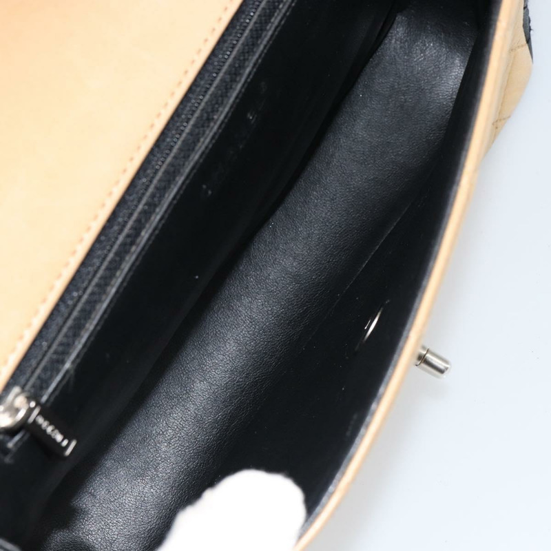 【日本直送】香奈兒 (CHANEL) 絎縫鏈條單肩包 羊皮 米色 黑色 CC 標誌 BA8256-9