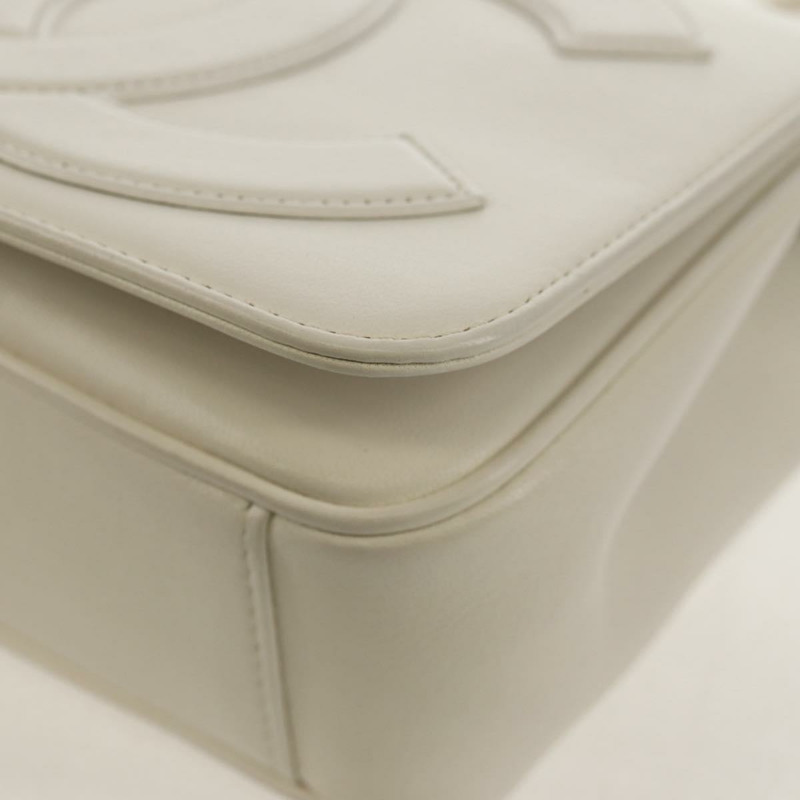 【日本直送】香奈兒 COCO 標誌鏈條肩背包,羊皮材質,白色金色雙C標誌,正品編號 154059V-15