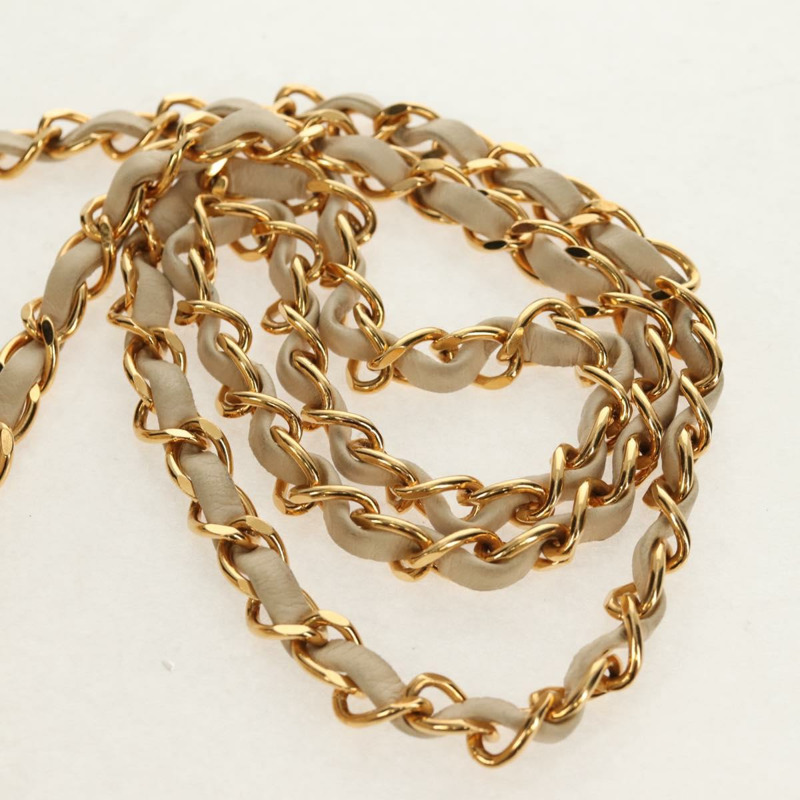 【日本直送】香奈兒 (CHANEL) 絎縫鏈條肩背包,羊皮材質,象牙色,金色雙C標誌,貨號 154054V-8