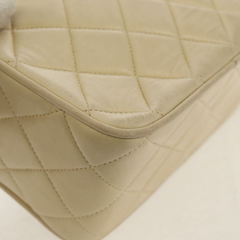 【日本直送】香奈兒 (CHANEL) 絎縫鏈條肩背包,羊皮材質,象牙色,金色雙C標誌,貨號 154054V-16