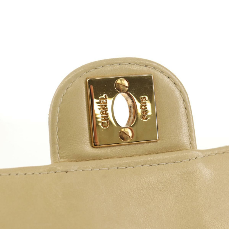【日本直送】香奈兒 (CHANEL) 絎縫鏈條肩背包,羊皮材質,象牙色,金色雙C標誌,貨號 154054V-20