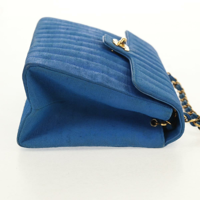 【日本直送】香奈兒 Mademoiselle 鏈條肩背包 帆布 藍色 金色 CC 標誌 正品 154058SAV-4