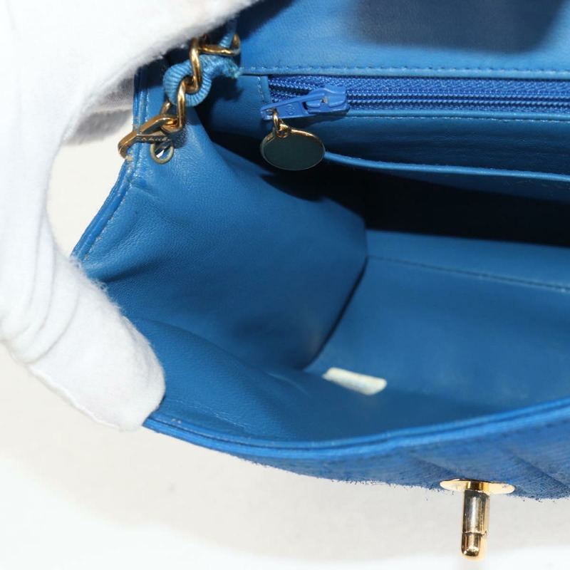 【日本直送】香奈兒 Mademoiselle 鏈條肩背包 帆布 藍色 金色 CC 標誌 正品 154058SAV-25