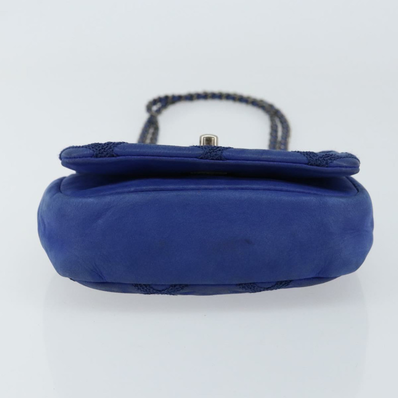 【日本直送】香奈兒鏈絎縫單肩包 羊皮 藍色 銀色 CC Auth bs31400-4