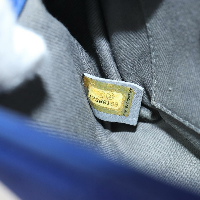 【日本直送】香奈兒鏈絎縫單肩包 羊皮 藍色 銀色 CC Auth bs31400-10