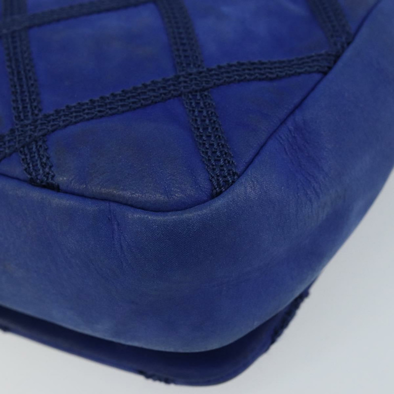 【日本直送】香奈兒鏈絎縫單肩包 羊皮 藍色 銀色 CC Auth bs31400-15