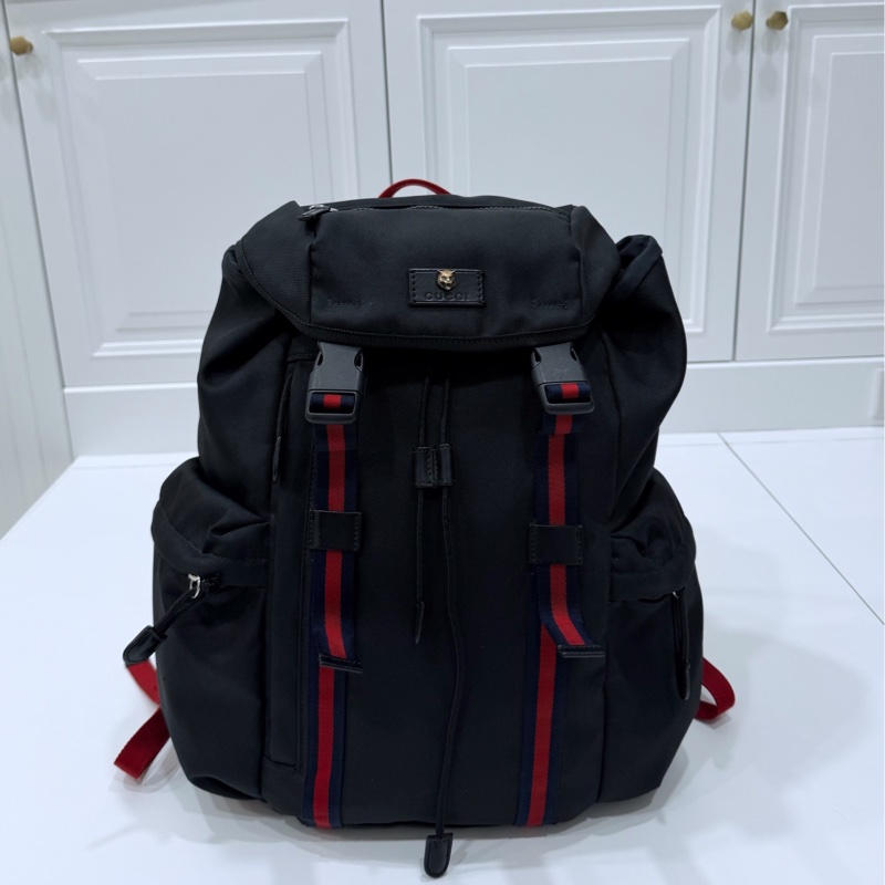 gucci 古馳 黑色 尼龍 帆布 虎頭 條紋 後背包 雙肩包 肩背包-1