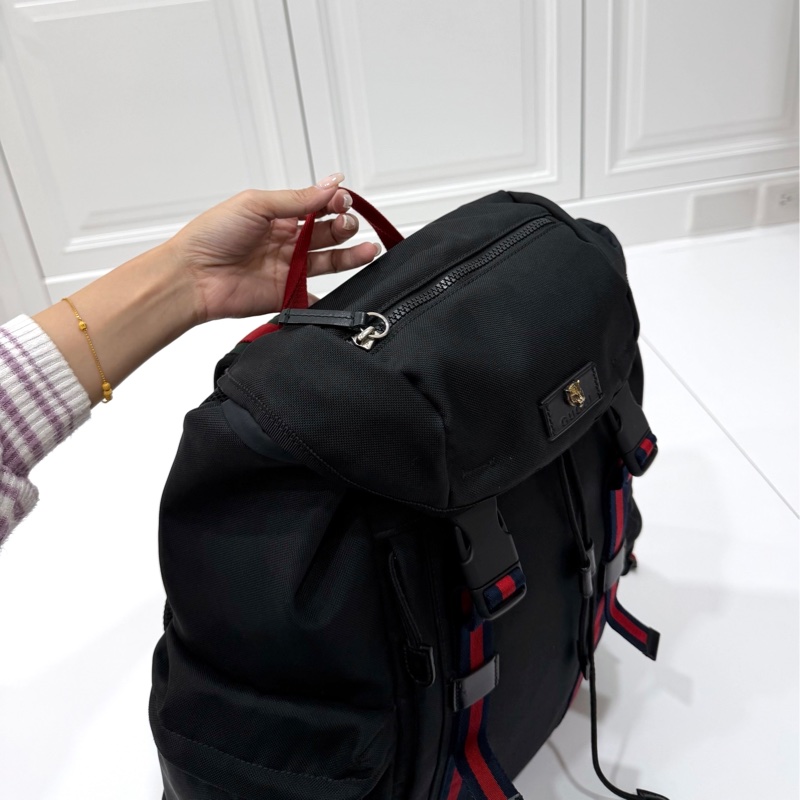 gucci 古馳 黑色 尼龍 帆布 虎頭 條紋 後背包 雙肩包 肩背包-7