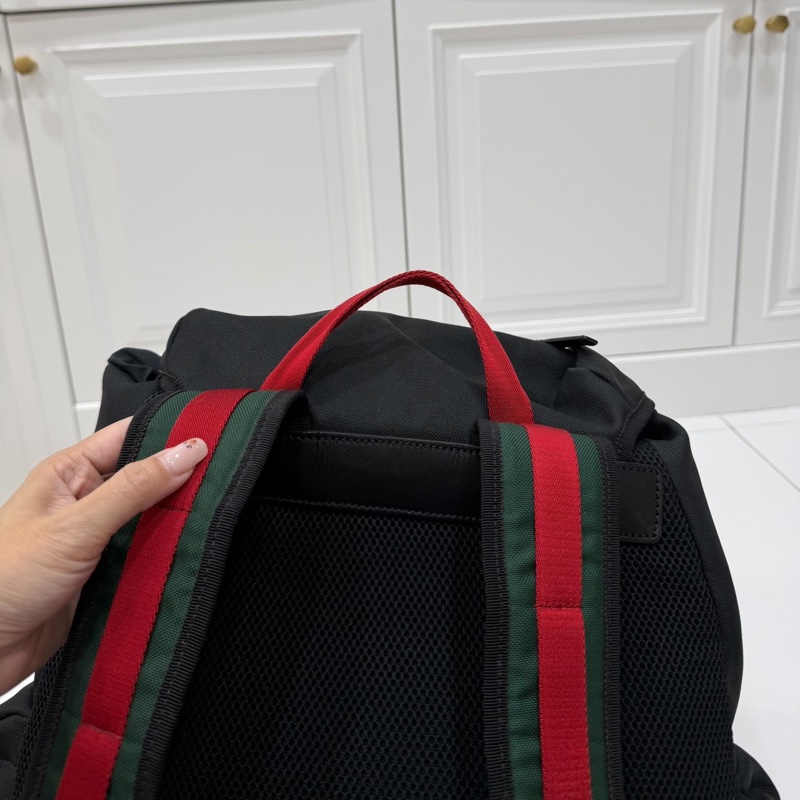 gucci 古馳 黑色 尼龍 帆布 虎頭 條紋 後背包 雙肩包 肩背包-9