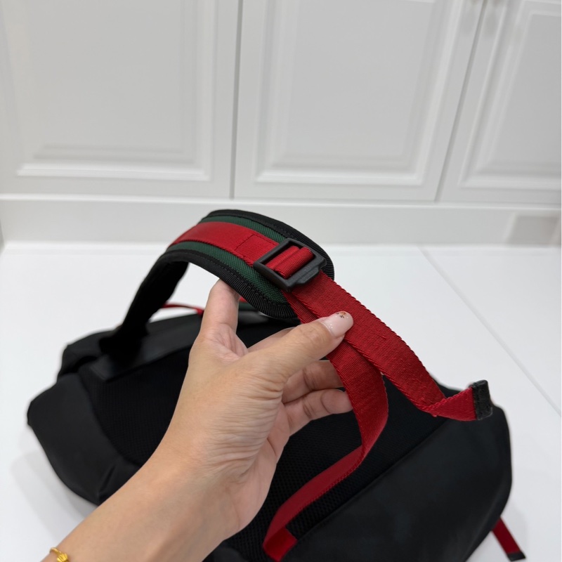 gucci 古馳 黑色 尼龍 帆布 虎頭 條紋 後背包 雙肩包 肩背包-10