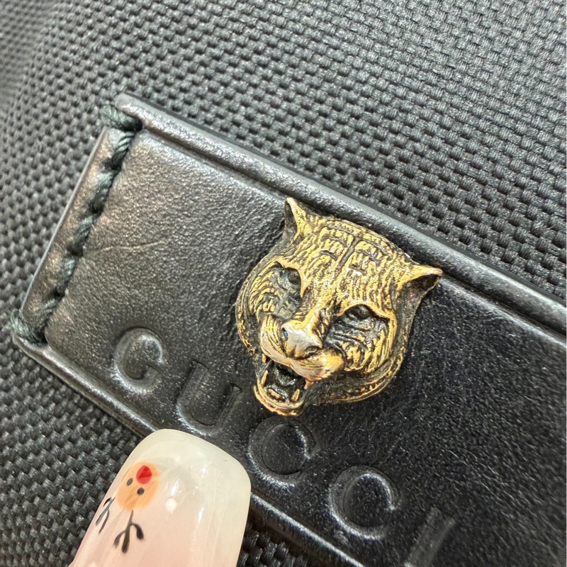 gucci 古馳 黑色 尼龍 帆布 虎頭 條紋 後背包 雙肩包 肩背包-11