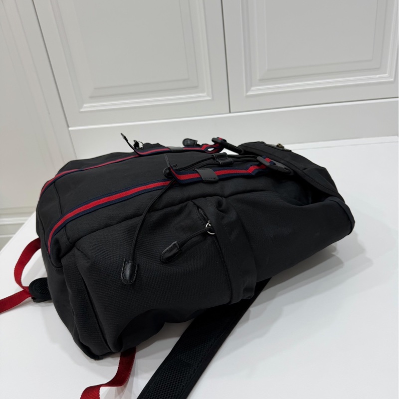 gucci 古馳 黑色 尼龍 帆布 虎頭 條紋 後背包 雙肩包 肩背包-12