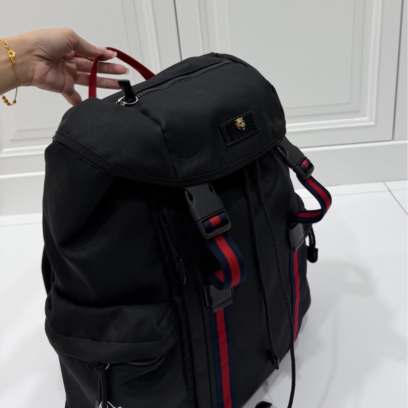 gucci 古馳 黑色 尼龍 帆布 虎頭 條紋 後背包 雙肩包 肩背包-15