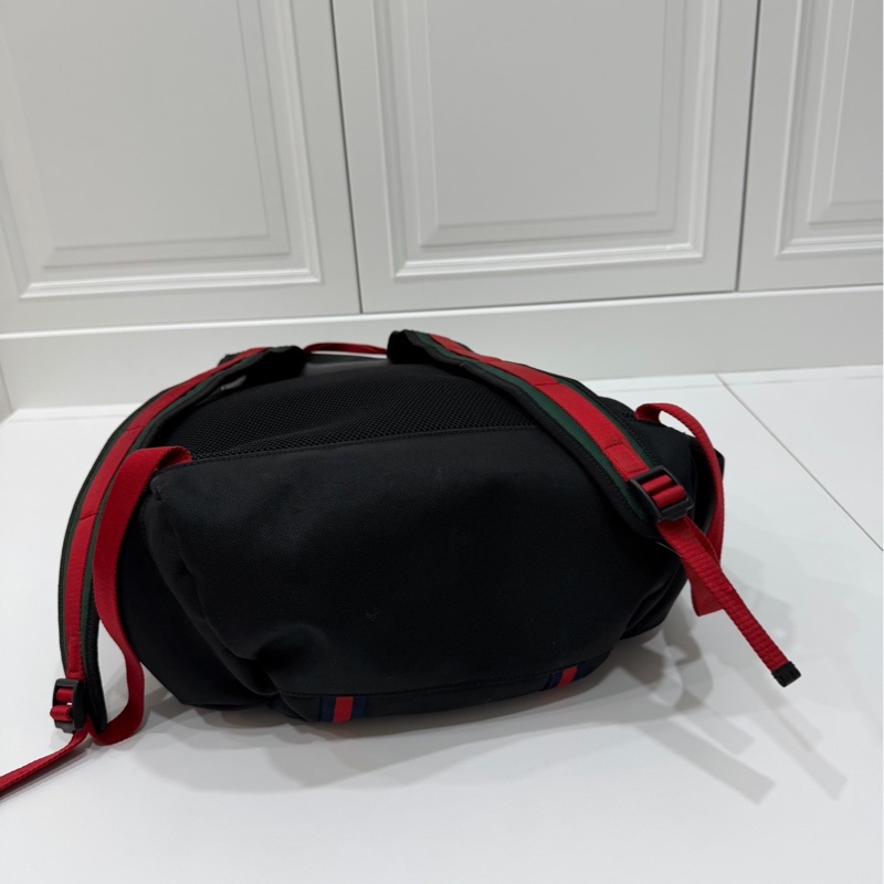 gucci 古馳 黑色 尼龍 帆布 虎頭 條紋 後背包 雙肩包 肩背包-18