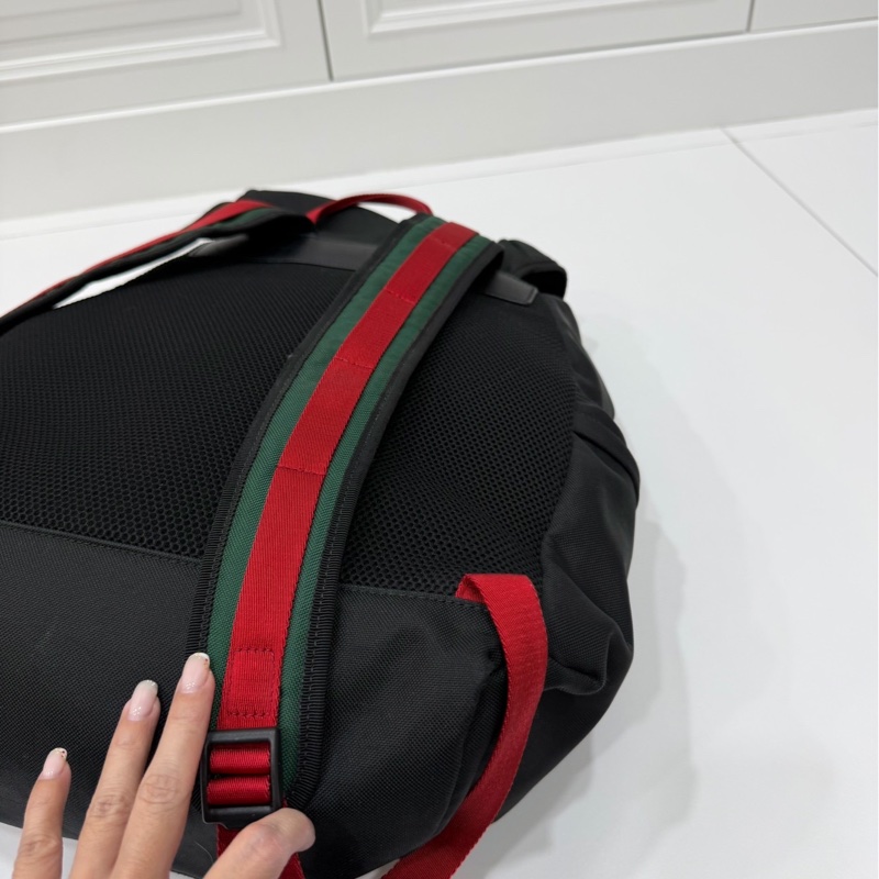 gucci 古馳 黑色 尼龍 帆布 虎頭 條紋 後背包 雙肩包 肩背包-21