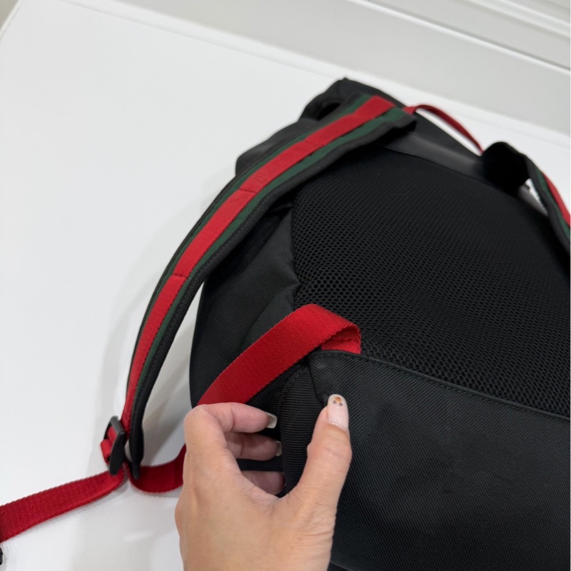 gucci 古馳 黑色 尼龍 帆布 虎頭 條紋 後背包 雙肩包 肩背包-22