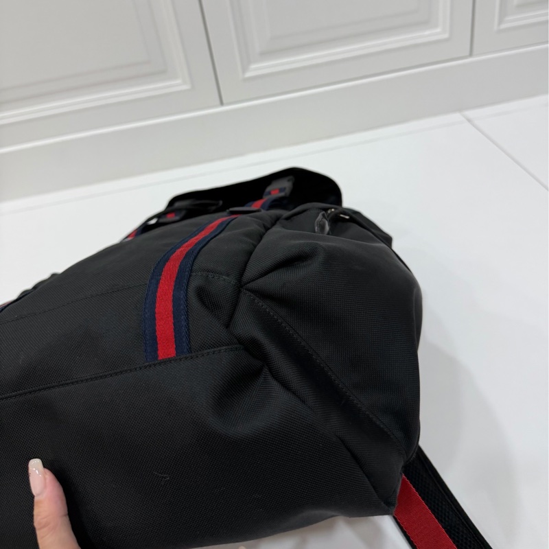 gucci 古馳 黑色 尼龍 帆布 虎頭 條紋 後背包 雙肩包 肩背包-23