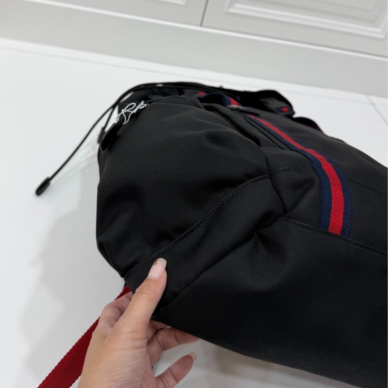 gucci 古馳 黑色 尼龍 帆布 虎頭 條紋 後背包 雙肩包 肩背包-24