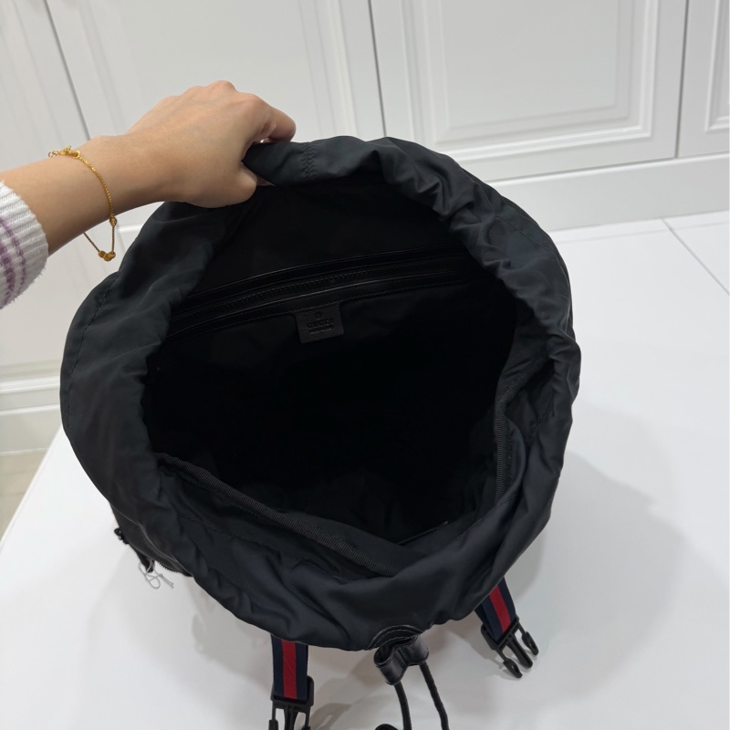 gucci 古馳 黑色 尼龍 帆布 虎頭 條紋 後背包 雙肩包 肩背包-25