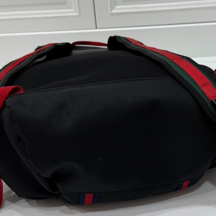 gucci 古馳 黑色 尼龍 帆布 虎頭 條紋 後背包 雙肩包 肩背包-31