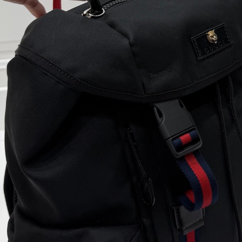 gucci 古馳 黑色 尼龍 帆布 虎頭 條紋 後背包 雙肩包 肩背包-32