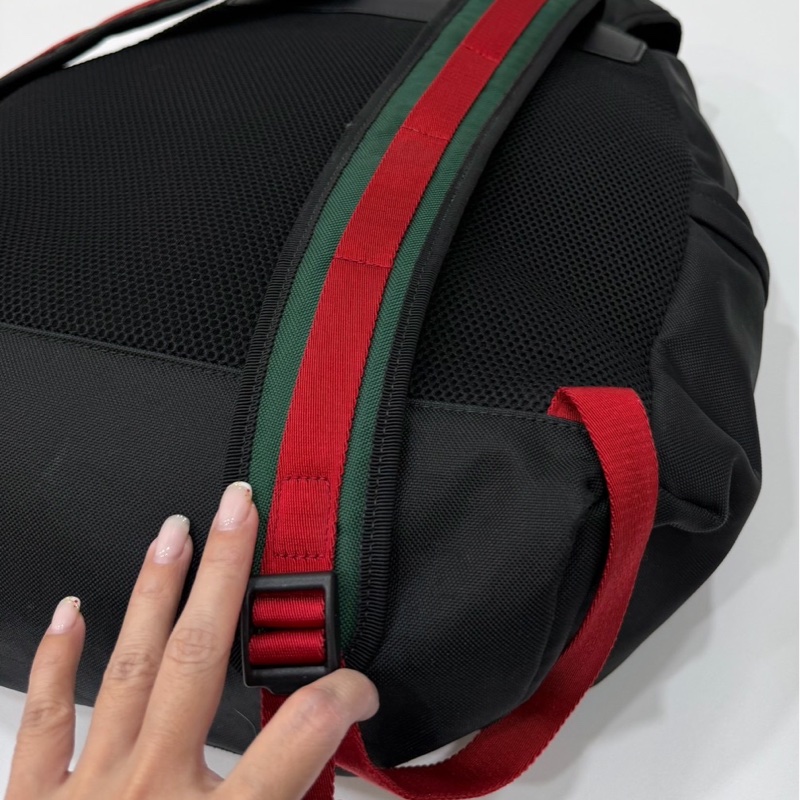 gucci 古馳 黑色 尼龍 帆布 虎頭 條紋 後背包 雙肩包 肩背包-33